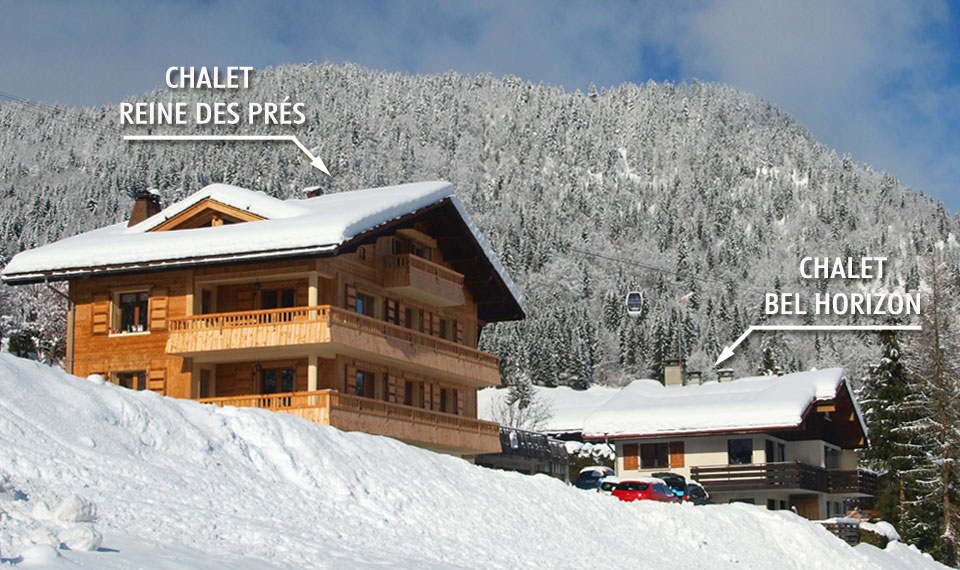 Chalet Pessey et Frères location été hiver appartements tout confort face à la chaine des Aravis et au pied des pistes de ski.